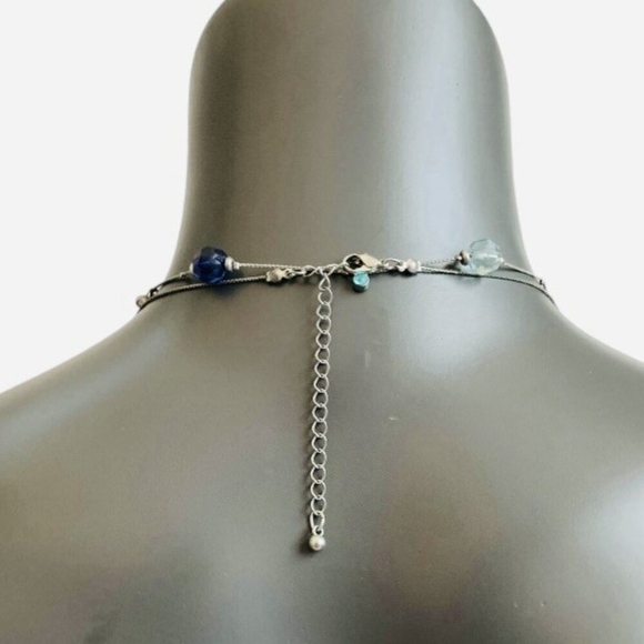 Vintage Silver Tone Multilayered Blue & Violet Crystal Stations Necklace 70" - Picture 3 of 3